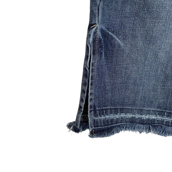 Express Denim Laboratory Short Mini Denim Jean Skirt Womens Size 4 Distressed - Picture 5 of 8